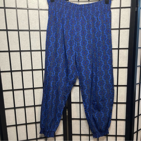 aerie Pants - Aerie Blue Patterned Elastic Waist Harem Lounge Pants L
